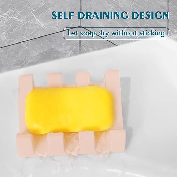 Self Draining Soap Dish,Silicone Suction Cup Soap Holder, Bathroom Soap Dish for Bar Soap,Can Extend Soap Life,Bathroom, Bath Tub, Kitchen Sink Pink - 4 Pack