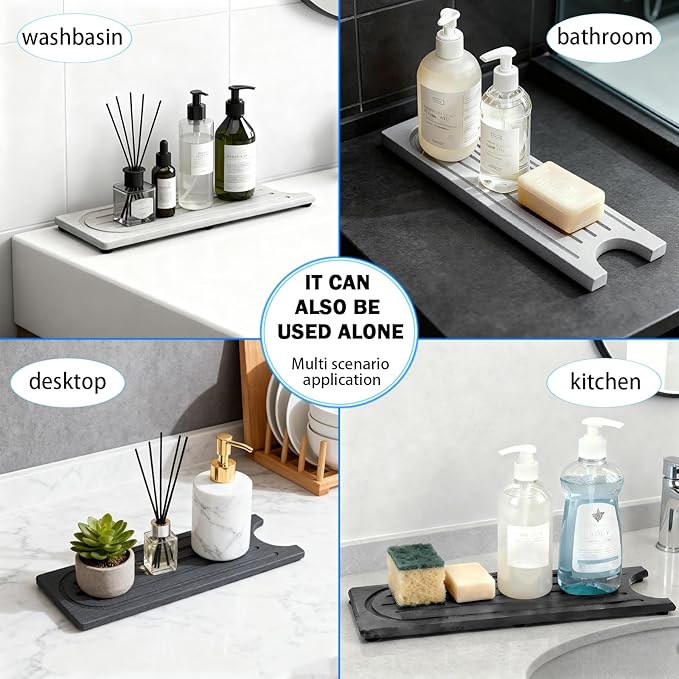 Kitchen Faucet Mat, Diatomite Sink Faucet Mat Splash Guard for Kitchen, Water Absorbing Stone Tray for Sink, Quick Drying Faucet Mat for Kitchen Sink, Absorbent Stone Drying Tray for Bathroom Counter