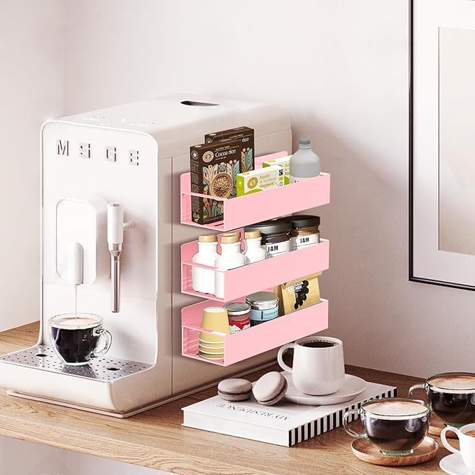 Magnetic Spice Rack Organizer for Fridge Seasoning Organizer for Kitchen storage with Screw Magnetic Shelf with Hook for Refrigerator and Oven (4pack1hook-Pink)