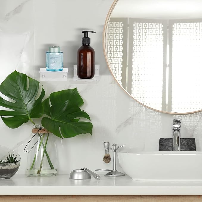 Juexica Small Acrylic Floating Shelves for Wall Adhesive Wall Mounted Shelves for Bathroom, Bedroom, Living Room, Office