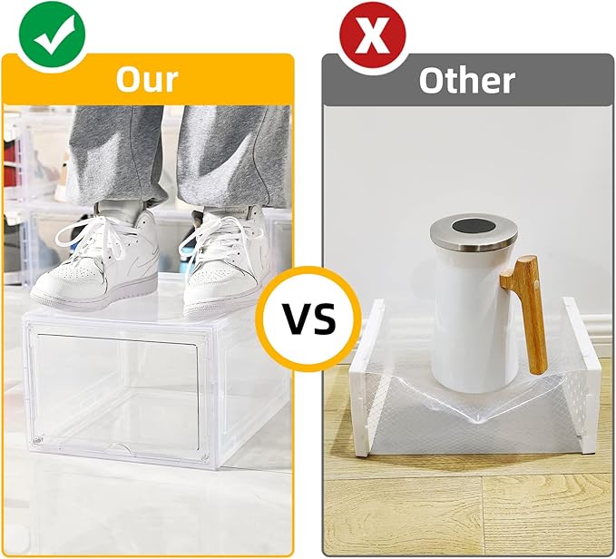 KEFA XL Shoe Storage Box, 6 PACK Shoe Boxes Clear Plastc Stackable Organizer, Clear Plastic Shoe Boxes Fit for US 15 (6 PACK CLEAR)