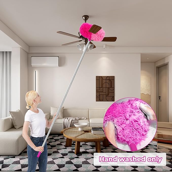 Ceiling Fan Cleaner Duster with 60 inch Extension Pole, Dusters for Cleaning High Ceiling Fan Blades, Dusters Kit with Storage Bag, Cleaning Tools for Families (13pcs)