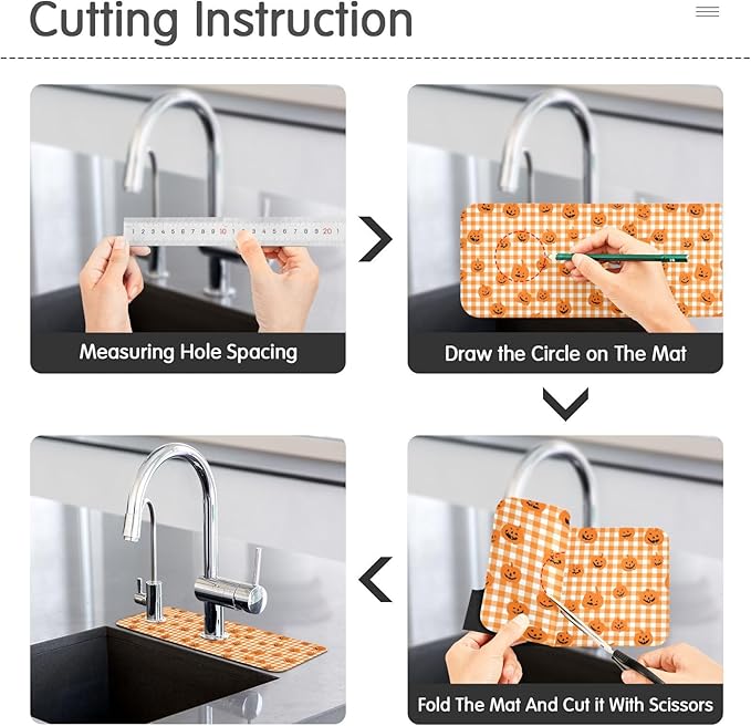 Halloween Orange Plaid Pumpkins Pink Flowers Kitchen Sink Splash Guard Sink Faucet Mat Faucet Handle Drip Catcher Drain Mats for Kitchen Bathroom Countertop Absorbent D
