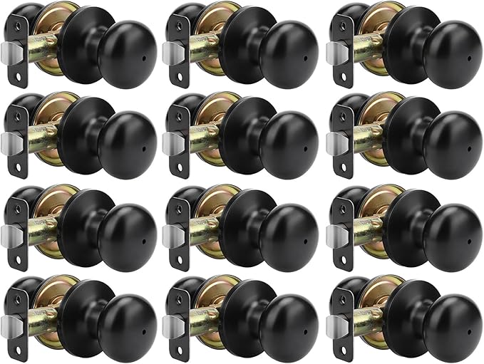 Goldenwarm Black Interior Door Knobs, Matte Black Bedroom Door Knob, Door Knobs Interior Bulk, Privacy Door Knob for Bedroom or Bathroom(12 Pack)
