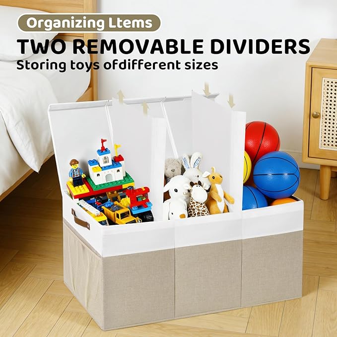 Extra Large Toy Chest,Foldable Storage Box,Large Storage Bins With Lids,Suitable for living rooms,studies,bedrooms(40"X18"X14",White & Beige)