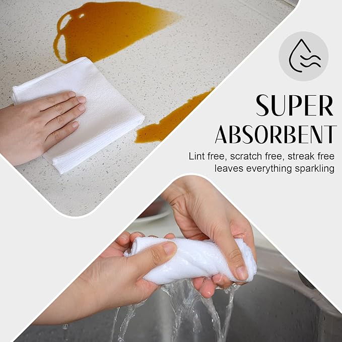 SINLAND Microfiber Cleaning Cloth Dish Cloth Kitchen No Streak Absorbent Dish Rags Lens Cloths 12Inchx12Inch 12 Pack White