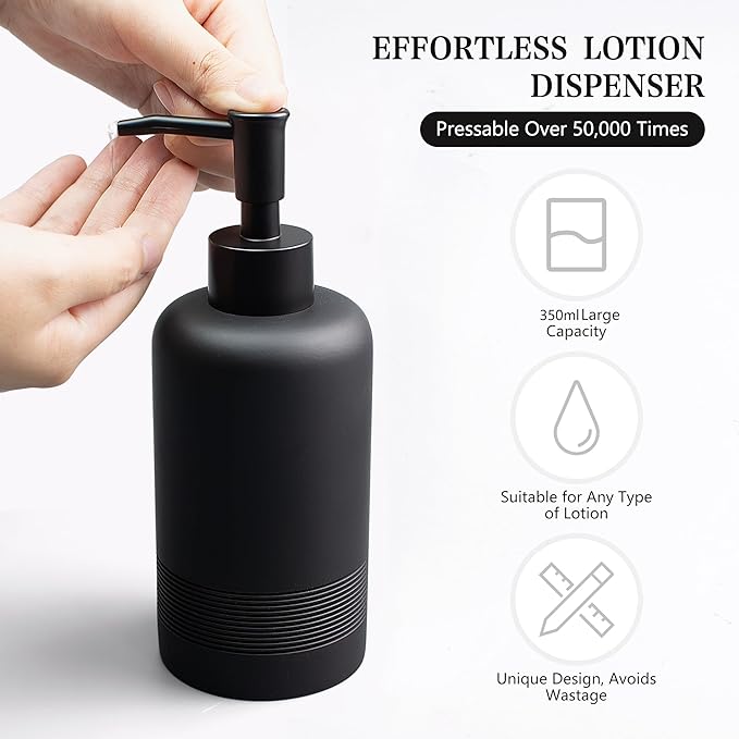 2pcs/Set Hand Soap Dispenser Sets - 10.8oz Refillable Resin Liquid Soap Dispensers with Rust-Proof Pump for Bathroom Countertop or Kitchen, Classic Black