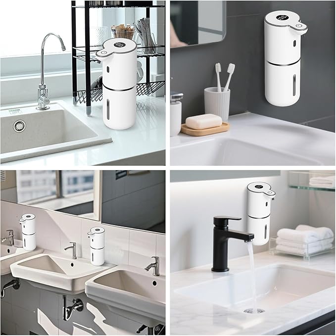 Automatic Foaming Soap Dispenser Touchless, USB Rechargeable Smart Hand Soap Dispenser, 6-Level Adjustable, 12.8oz/380mL Wall Mounted for Bathroom Kitchen Dish Soap-White