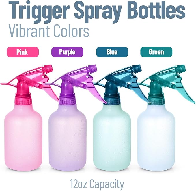 Refillable Stream and Spray Colored Squirt Bottles - 12oz Refillable Mister Bottle for Cleaning Solutions, Gardening, Grooming and Hair Salon COLORS MAY VARY | 3-BOTTLES