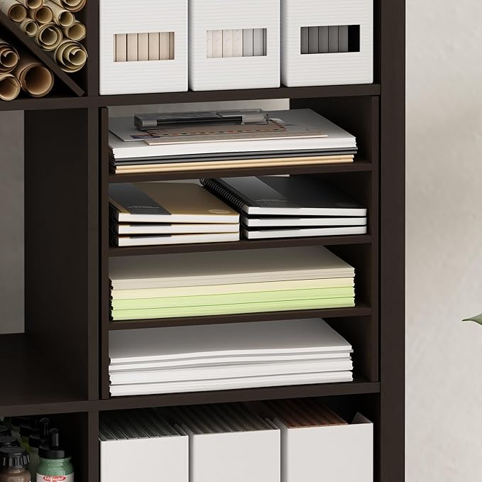 Furinno Cubicle Cube Insert, 3-Shelf Cube Organizer, Fits into Furinno Extra Thick Cubes, for Organizers and Storage, Black Dark Oak (Does not fit IKEA Kallax Shelving)