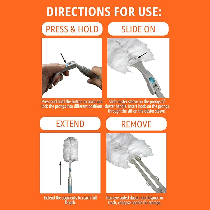 Amazon Basics 360° Heavy Duty Duster Kit Extendable, including 1 Extendable Handle and 6 Plumes Refills