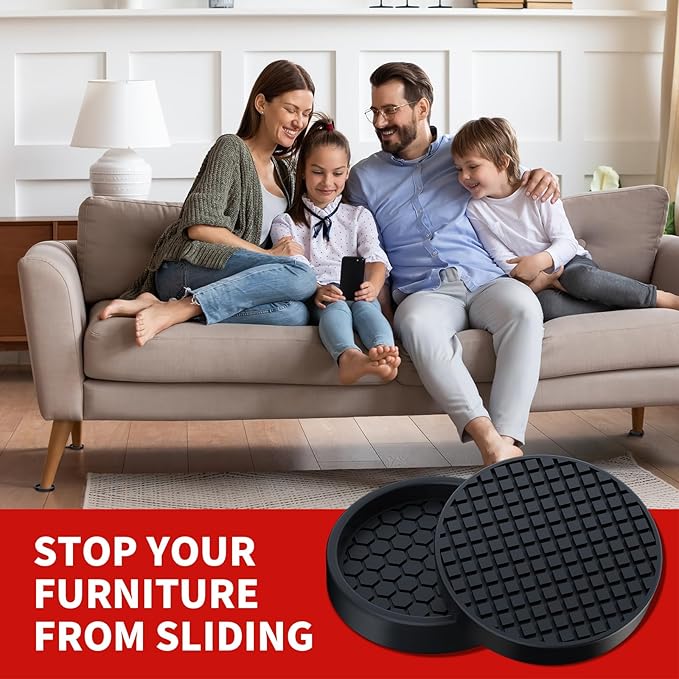 Ezprotekt Non Slip Furniture Pads, 16 Pcs 2" Anti Slip Rubber Caster Cups, Anti Skid Furniture Coasters for Hardwood Floors, No Slide Furniture Gripper, Furniture Stoppers to Prevent Sliding (Black)