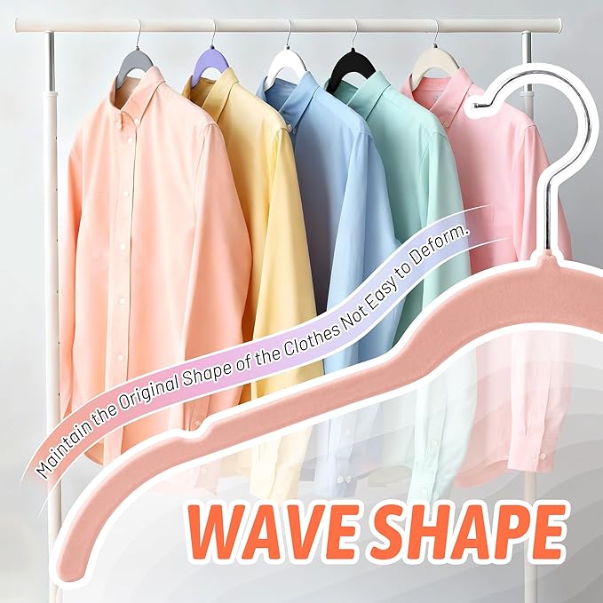 Sishynio 30 Pack Multicolor Velvet Shirt Hangers – Non-Slip Slim Flocked Hangers with Notches, Space-Saving Felt Closet Organiser for Shirts, Dresses, Suits
