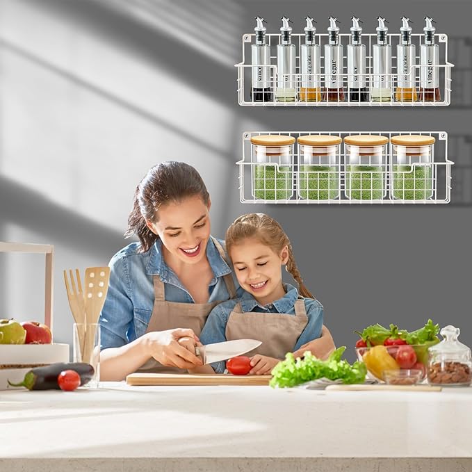 Spice Rack, 4-Pack Seasoning Organizer Wall Mounted for Kitchen Storage Organization, Metal Spice Holder Shelf for Cabinet, Pantry, White