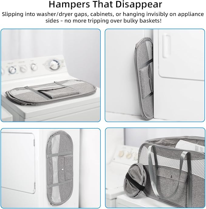 1-Second Storage Washer-Side Magnetic Pop-Up Laundry Hamper New User Safety Lock Prevents Accidental Opening Reinforced U-Handle Holds 33lbs 1.5Loads Folds to 0.78in Ultra Slim