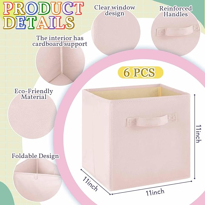 Yinder 6 Pcs Cube Storage Bin 11'' Storage Bins for Room Decor Colorful Bins Foldable Baskets for Nursery Organizer Boxes Fabric Boxes (Pastel Colors)
