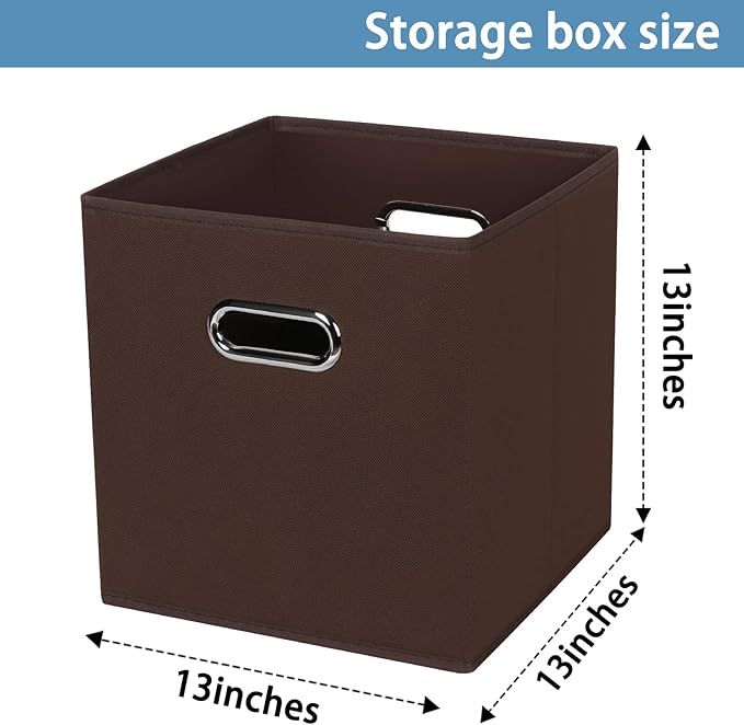 Black Fabric Cubby Storage Bins,13x13x13 Inches ,Cube Organizer Bin Foldable Storage Boxes with Dual Handles Fabric Organizer Box and collapsible Storage basket,Set of 3,Coffee