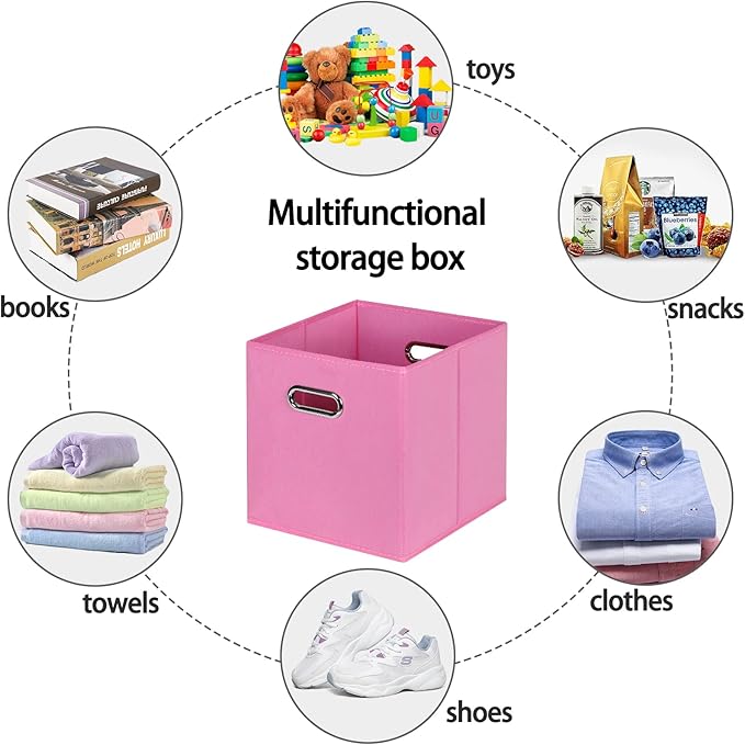 STOREONE Fabric Storage Bins Cubes Baskets Containers-(11X11X11) with Dual Handles for Shelf Closet, Nursery Home ， Bedroom Organizers, Foldable Set of 3 (Pink)