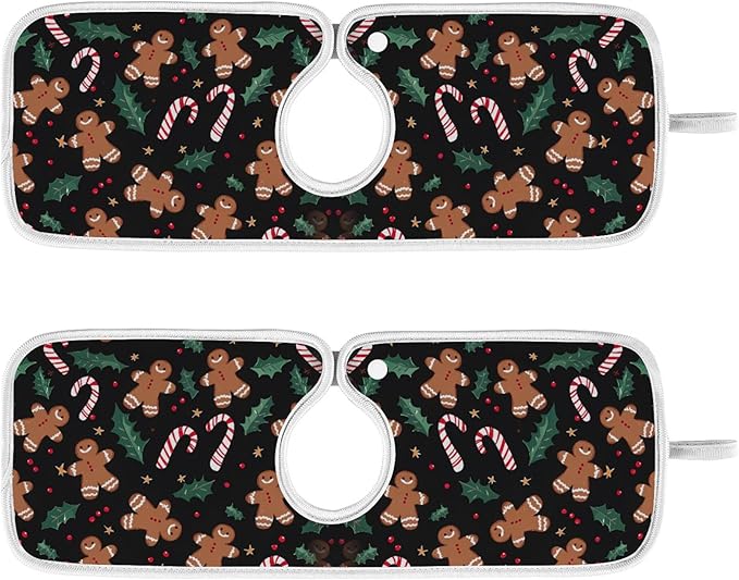 2 Pack Faucet Splash Catcher Gingerbread Candy Cane Sink Mat for Faucet Absorbent Kitchen Splash Guard Drip Catcher for Farmhouse Barthroom Bar, L