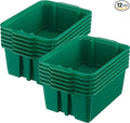 Really Good Stuff Stacking Bins, 14" x 10" x 5 .75" - 12 Pack, Green, Stackable Storage Plastic Bins for Classroom Organization, Home Storage, Office & Hospital Supplies