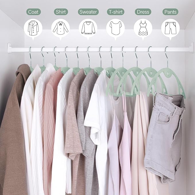 IEOKE Velvet Hangers 50 Pack: Felt Clothes Hangers Heavy Duty Shirt Sweater Hangers No Shoulder Bump Non Slip Slim Thin Coat Hangers for Closet - Green Multi