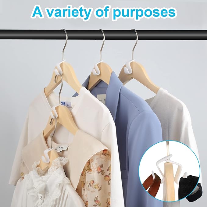 100 PCS Space Saving Hanger Hooks and Clips for Plastic Hangers (White)