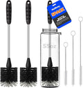 Holikme 5-Piece Bottle Brush Cleaner Set - 14" Stainless Steel Handle, 3 Straw Brushes, Cleans Water Bottles, Cups, Baby Bottles, Black & Grey