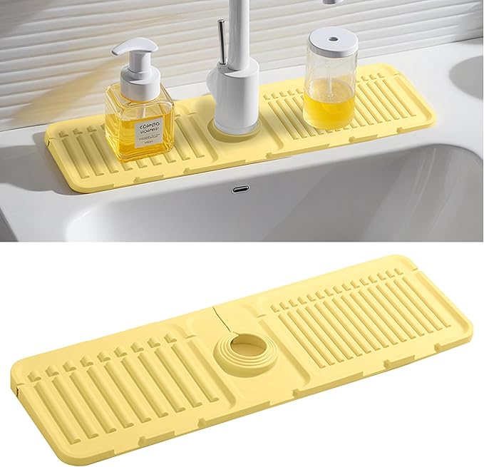 Faucet Mat for Kitchen Sink, Silicone Faucet Handle Drip Catcher Tray Mat, Silicone Kitchen Sink Splash Guard, Ideal Protective Tray for Stone Sinks in Kitchen & Bathroom