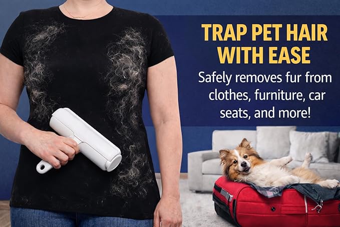 Pet Hair Remover for Furniture & Clothes – Reusable Lint Roller for Dog & Cat Hair, Fur & Dander – Couch, Car & Carpet Cleaning Tool for Pets - Eco Friendly Fur Remover - Home Pet Essentials