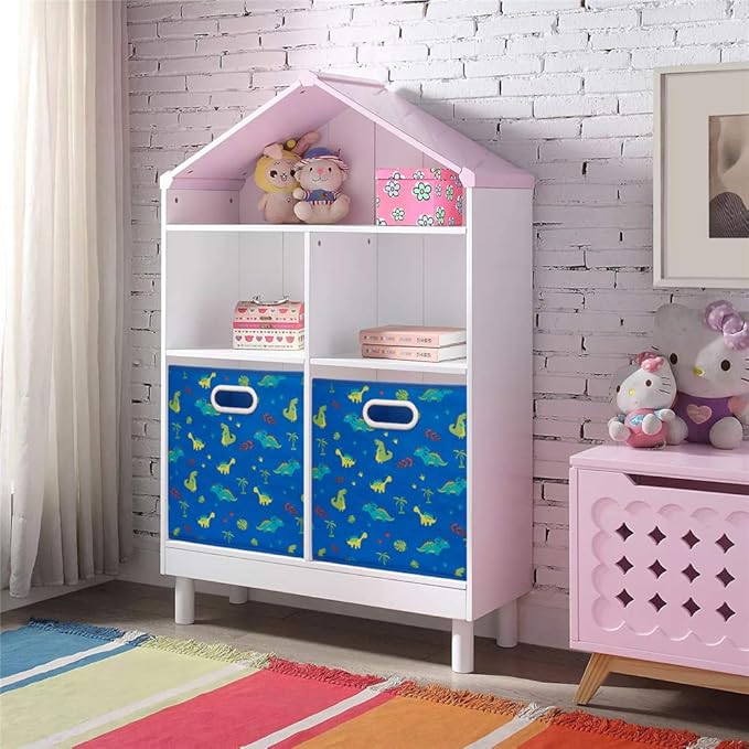 10.5 inch Storage Cubes Dinosaur Decor Storage Bins Blue Fabric Storage Boxes Foldable Storage Basketes Collapsible Cube Inserts for Cube Organizers Drawer,QY-SC13-3