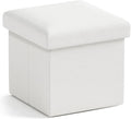 Ornavo Home Small Storage Ottoman Foldable Collapsible Cube Square Linen Ottoman Foot Rest Stool Seat, for Living Room, Bedroom, Home Office, Dorm - 12 x 12 x 12, White