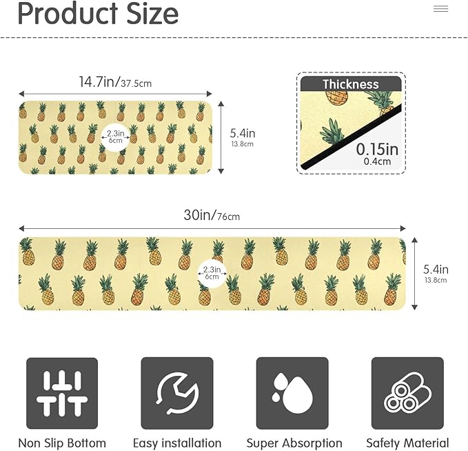 Light Yellow Pineapple White Kitchen Sink Splash Guard Sink Faucet Mat Faucet Handle Drip Catcher Drain Mats for Kitchen Bathroom Countertop Absorbent Dish Drying Pad 2Pack 30x5.4IN