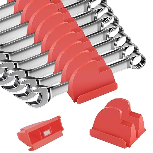 48PCS Tool Magnetic Wrench Organizer,Customizable Magnet Modular Tool Organizer for Tool Drawers - Wrench Rack with Metric&SAE Labels-Perfect Tool Storage Holder-Ideal Gift Choice(Red with Magnets)