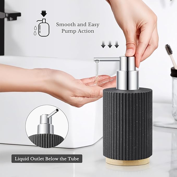 7PCS Bathroom Accessories Set, with Soap Dispenser, Q-tip Holder, Toothbrush Holder, Tumbler, Soap Dish, Vanity Tray, Complete Bathroom Accessory Set Organizer Countertop for Modern Home Decor, Black