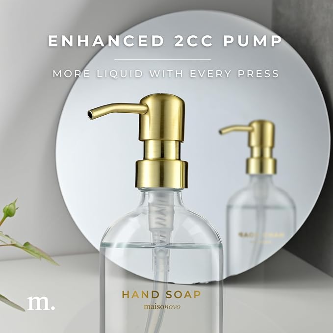 MaisoNovo Soap Dispenser 1-Piece Set | 16.9oz Clear Bottles with Gold Stainless Steel Pump Core