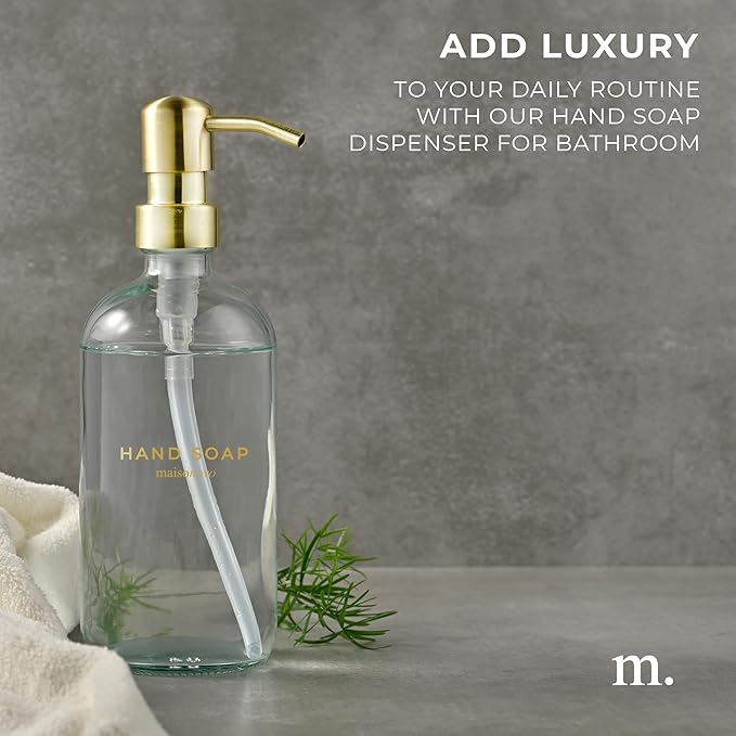 MaisoNovo Soap Dispenser 1-Piece Set | 16.9oz Clear Bottles with Gold Stainless Steel Pump Core