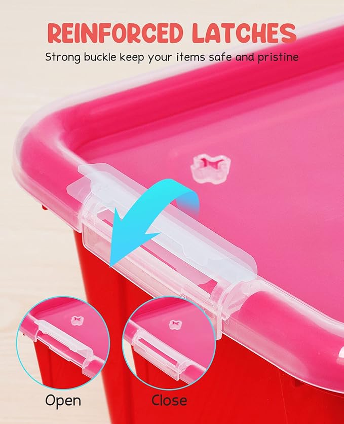 GAMENOTE 6 Quart Storage Bins with Lids-12 Pack Rainbow Plastic Latching Box for Classroom&Kids Toy Storage Opaque Stackable Shoe Box Size Containers for STEM Morning Tubs, Crafts & Building Blocks