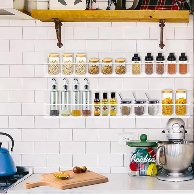 Acrylic Spice Rack Wall Mount 15 Inch Clear Floating Shelves Invisible Hanging Kids Bookshelf for Kitchen Office Bathroom (2 Pack)