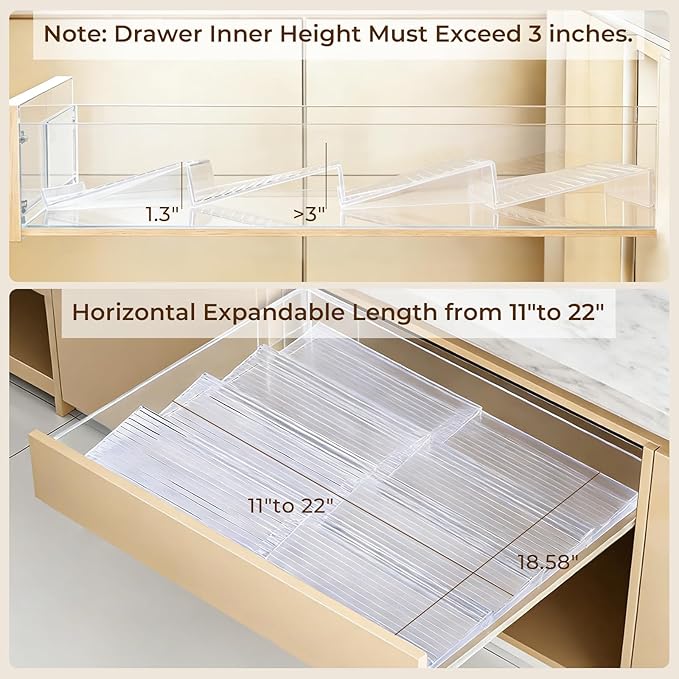 Acrylic Spice Drawer Organizer 4 Tier(8 Packs),Expandable from 11" to 22" Seasoning Organizer Tray for Kitchen - Clear Tiered Spice Rack for Drawer, No Assembly Required(Jars Not Included)