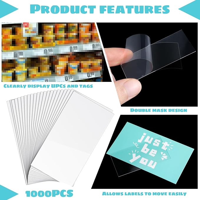 Chunful 1000 Pack Plastic Tags Shelf Label Holders Clear Plastic Label Price Tag Library Shelf Divider Markers for Storage Bin Classroom Office Book(2.5 x 1.25 Inch)