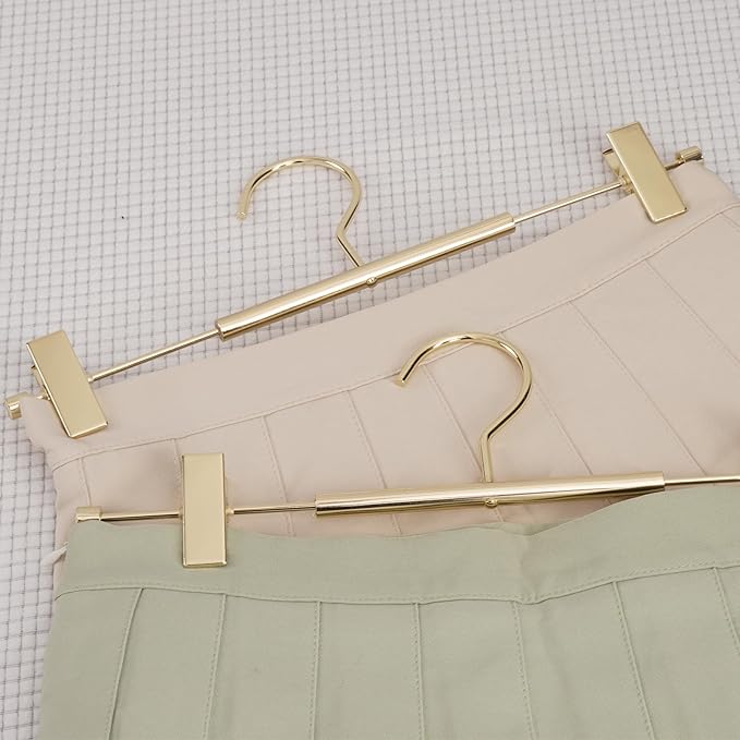 VWV 20-Pack Adjustable Women's Skirt and Pants Hangers, Durable, Space-Saving, Suitable for Jeans, Shorts, Underwear, Sports Bras (Gold)