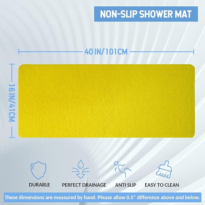Hargiis Non-Slip Bathtub Mat, Anti Slip Shower Mat, Fast Drying Bathtub Mats, Foot Scrubber Mat, Anti Slip Mat for Tub, Floor, Bathroom, Kitchen, Home, Hotel (Yellow 40"×16")
