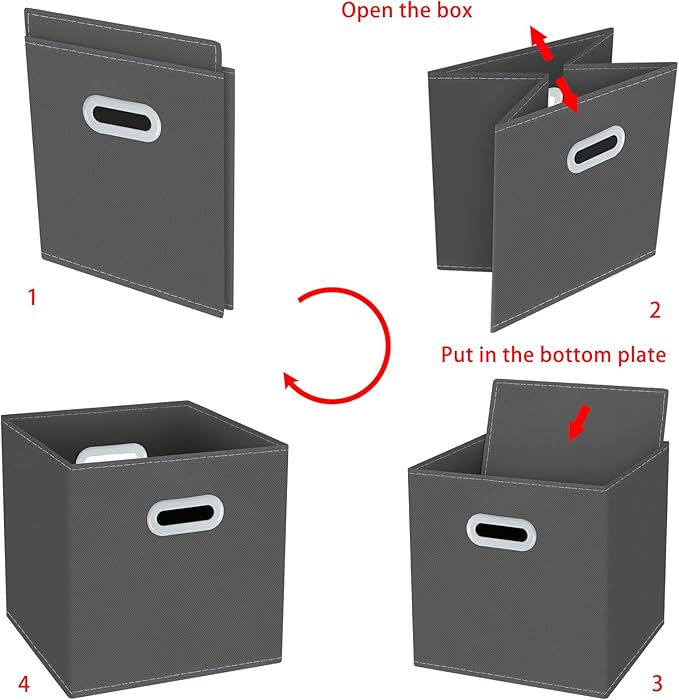 Yunkeeeper storage bins Cubes, Fabric Cube Organizer with Handle, Foldable Cube Bins for Cloth or Accessary Storage, 11x11x11, Set of 3,(Gray)