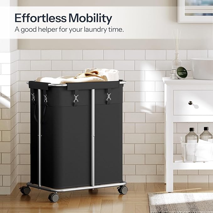 HOOBRO 170L Laundry Basket with Wheels, 45 Gallons Rolling Laundry Hamper, Narrow Slim Laundry Sorter with Removable Oxford Fabric Bag, Laundry Room, Dorm Room, Bedroom, Black BB05XY01