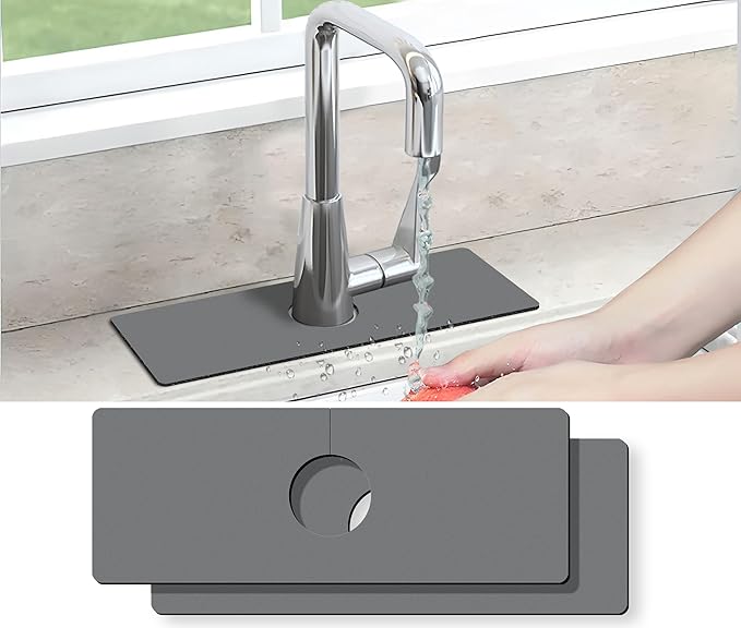 Kitchen Sink Splash Guard Faucet Mat -2 PC Super Absorbent Fast Drying Mat Sink Gadgets-Splash Guard Behind Faucet Drip Catcher for Kitchen(15" X 5.5" )