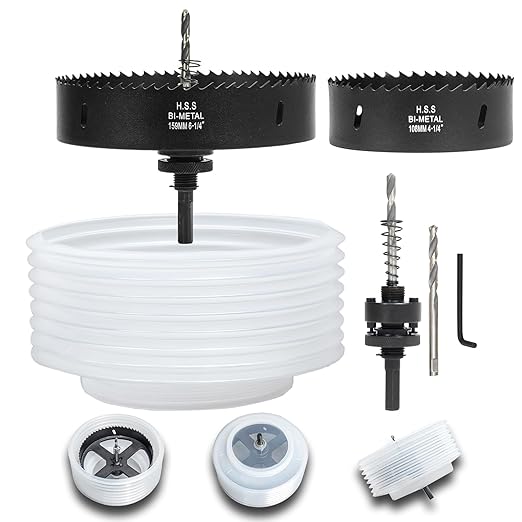6-1/4 & 4-1/4 Hole Saw for Recessed Lights, 6.25 & 4.25 Inch Hole Cutter with Dust Bowl Catcher for Led Recessed Lighting 6 Inch & 4 Inch and Wood Metal Drywall, Bi-Metal Construction, Black