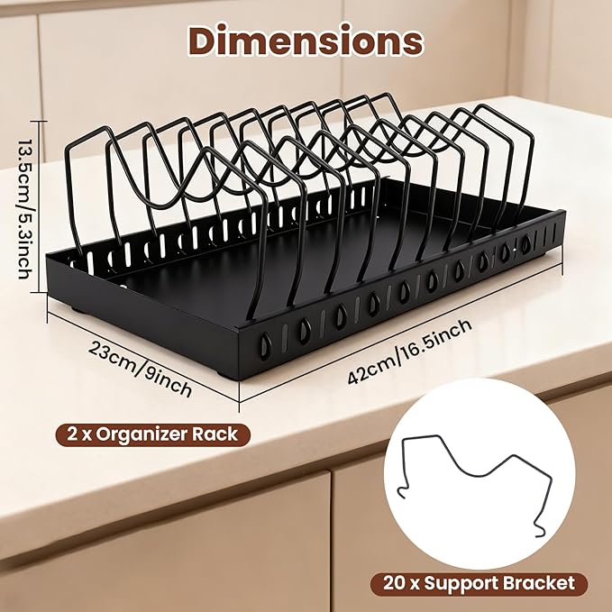 2 Pcs Pots and Pans Organizer Under Cabinet - Expandable Pull Out Cabinet Organizer for Pots and Pans, Pan and Lid Organizers Inside Cabinet, Adjustable Storage Rack (BLACK)