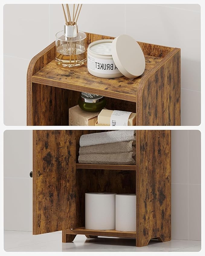 Bathroom Storage Cabinet, Corner Floor Cabinet with Doors and Adjustable Shelf, Narrow Toilet Paper Cabinets, Bathroom Organizer for Small Spaces, Rustic Brown BC39701X