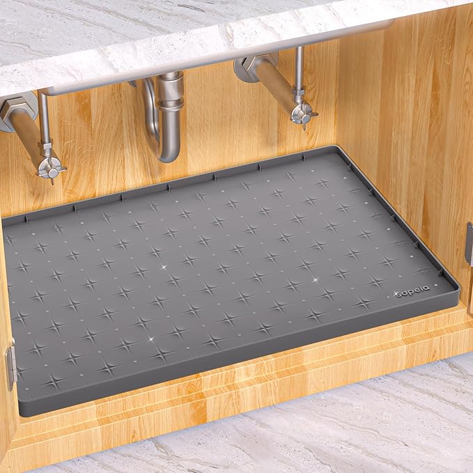 Sdpeia Under Sink Mat 22"×19" Waterproof Silicone Cabinet Liner & Sink Protector for Kitchen & Bathroom, Multi-Purpose Organizers Tray for Pets, Laundry, Cat Litter Mat,Gray