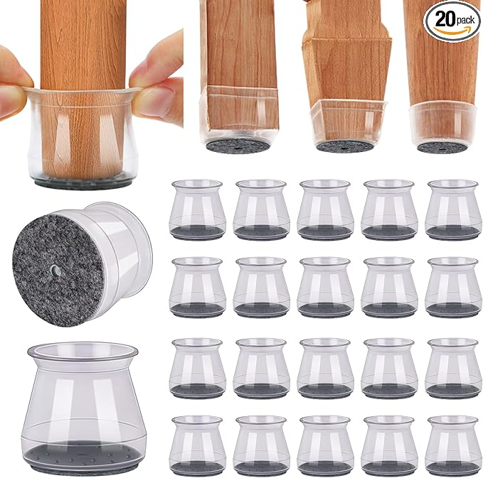 BUMACO Chair Leg Floor Protectors Chair Leg Protectors for Hardwood Floors Silicone Pads Covers to Protect Floors Clear-20 Pcs Universal S (15/16" to 1-5/16")